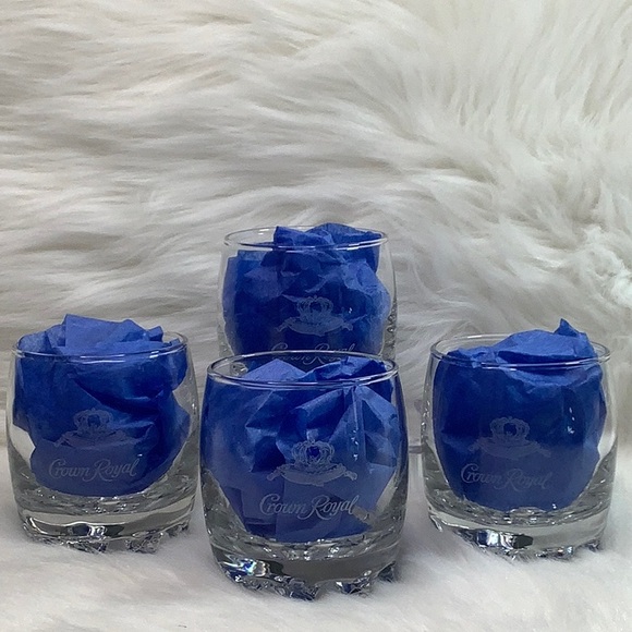 Crown Royal Set of 4 Etched Crystal Low Ball Rocks Glass Whiskey Glasses Barware - Picture 3 of 16